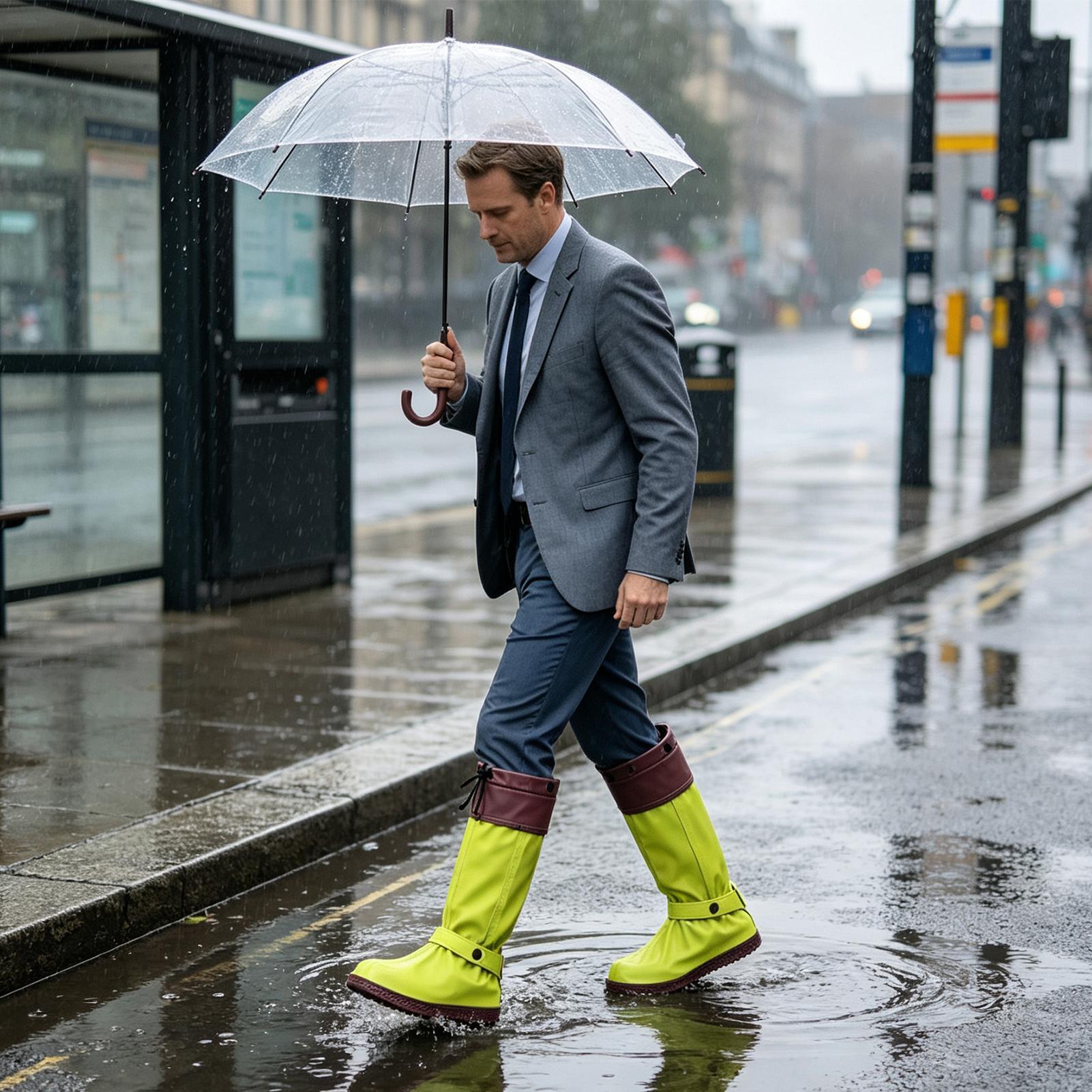 Cycling Commute In Rain - Yağmurluk Ayakkabı Kılıfları, Fermuarlı, Yeniden Kullanılabilir,